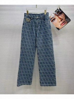 Fendi Women's FF Jacquard Trousers Blue