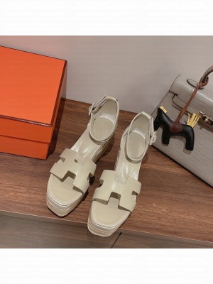 HERMES HEEL 8.5CM PLATFORM 5CM ELDA WEDGE ESPADRILLES 09