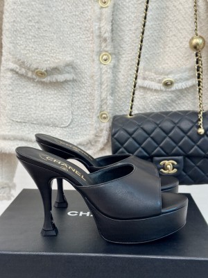Chanel Platform 3.5cm Heel 9.5cm Lambskin Mule Black
