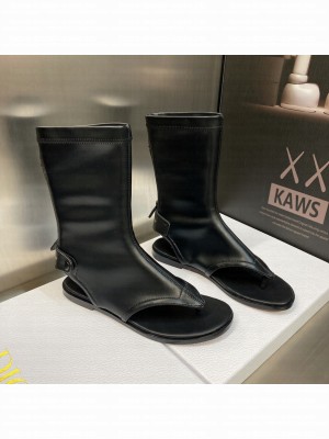 Dior Spirit Open Toe Flat Thong Boots in Black Stretch Leather 2023