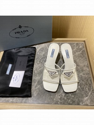 Prada 6.5cm Plexiglas Sandals Mule 2022 Collection,White