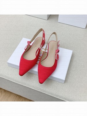 DIOR J'ADIOR SLINGBACK BALLERINA FLATS IN COTTON EMBROIDERY RED 2022 COLLECTION