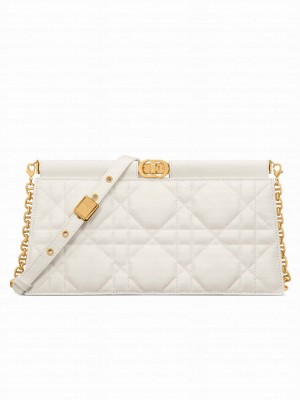 Christian Dior Caro Colle Noire Clutch With Chain White