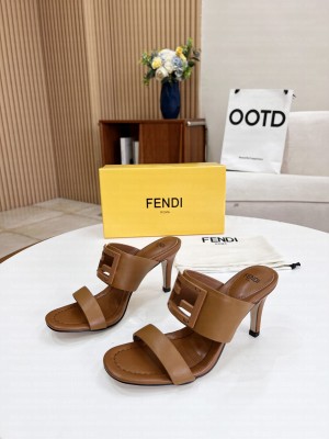 Fendi Calfskin Signature Slide Sandals Mule 2022 Collection Brown