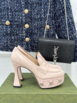 Gucci Leather Platform Pumps 11cm with G Studs Pink 2023 