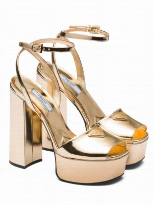 Prada Women's Metallic Leather Platform Sandals 1XP48B Golden