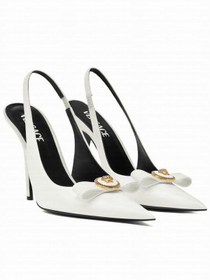 Versace Women's Gianni Ribbon High Slingback Pumps White