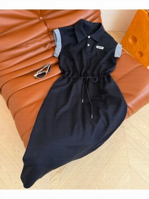 Miumiu Women's Striped Drawstring Dress Black