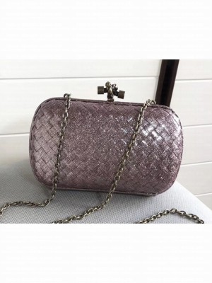Bottega Veneta Metallic Intrecciato Chain Knot Clutch Pink 