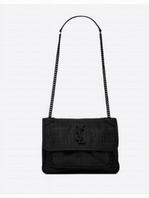 YSL NIKI MEDIUM IN CROCODILE-EMBOSSED LEATHER 498894 black