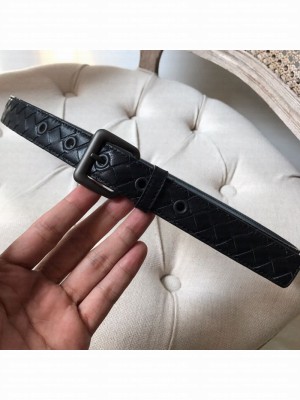 Bottega Veneta Intreccio Lambskin 25mm Belt with Square Buckle Black 2019 Collection