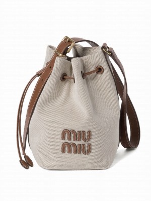 Miumiu Canvas And Leather Bucket Bag 5BE090 Coffee