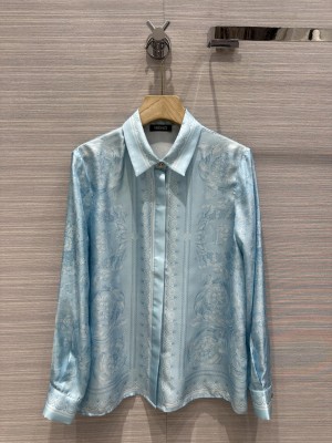 VERSACE Printed silk shirt Blue