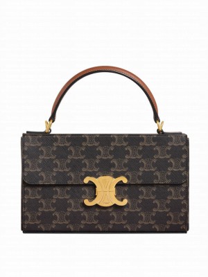 Celine Box Triomphe In Triomphe Canvas And Calfskin Coffee
