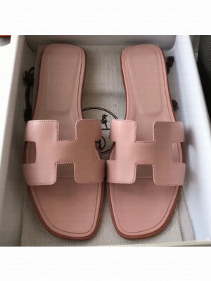 Hermes Oran Flat Slipper Sandals in Swift Box Calfskin Light Pink