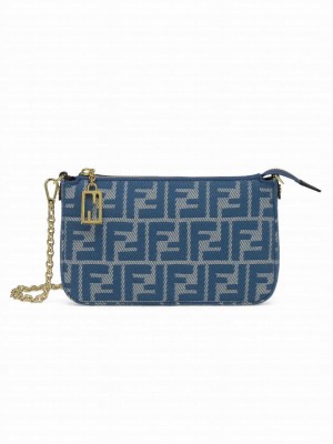 Fendi denim-effect FF Jacquard Charm Pouch With 8BS073 Blue
