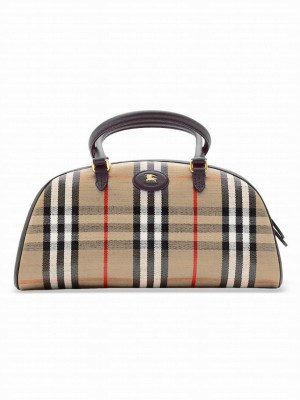 Burberry Canvas Highlands Bowling Top-Handle Bag Dark Coffee