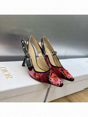 Dior J'Adior Slingback 9.5cm Pump in Embroidered Cotton Pink