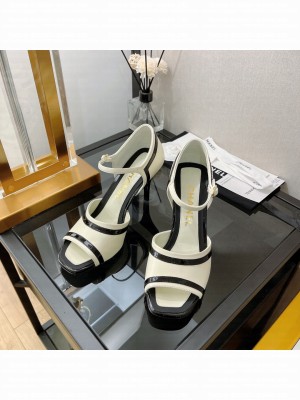 Chanel Lambskin & Patent Calfskin G38841 8.5cm White Pumps 
