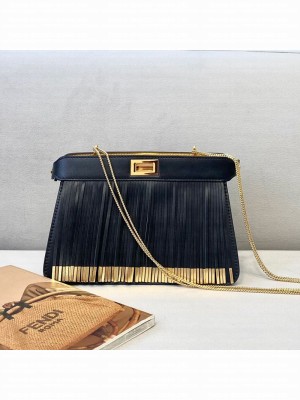 Fendi Peekaboo I See U Pochette Chain Bag with Fringes Black 2021 Collection