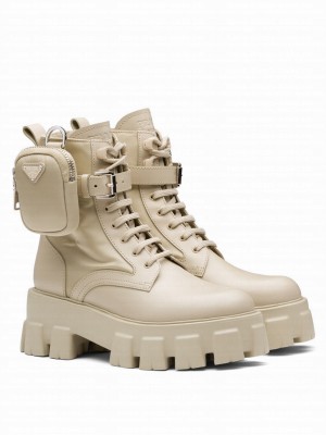 Prada Women's Monolith Leather And Nylon Fabric Boots 1T255M Apricot