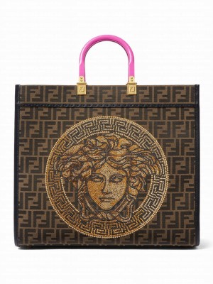Fendi Fendace Sunshine Medium Tote Bag Coffee