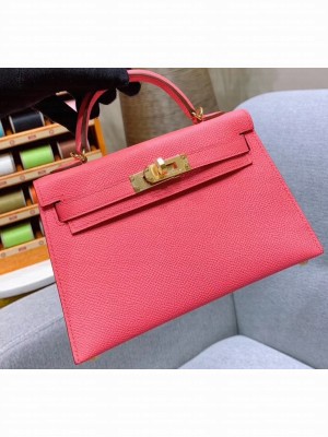 Hermes Mini Kelly II Bag in Original Epsom Leather Peach Red