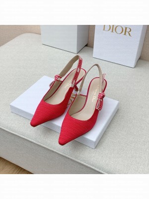 DIOR HEEL 6.5CM J'ADIOR SLINGBACK PUMPS IN COTTON EMBROIDERY RED 2022 COLLECTION