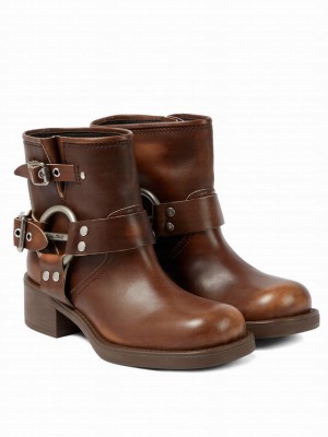 Miumiu Women's Vintage-look Leather Booties Coffee