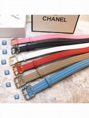 Chanel Striped Lambskin Belt 30mm with Pearl Chain Framed Buckle 2019 Collection