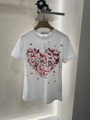 Christian Dior Dioramour T-Shirt White Cotton and Linen Jersey with Multicolor Cœur des Curiosités Motif