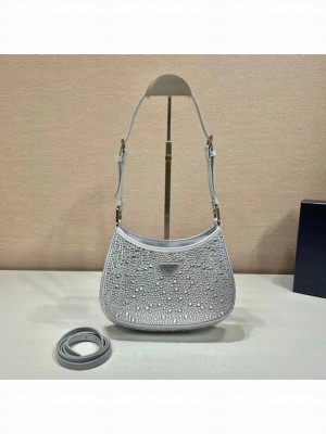 Prada Cleo satin bag with crystals 1BC169 silver