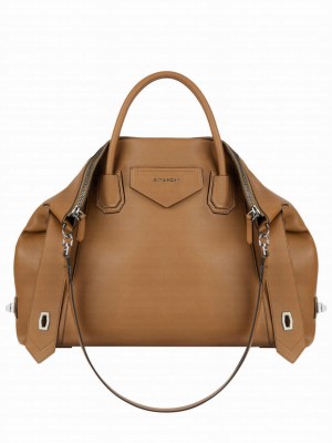 Givenchy Medium Antigona Soft Bag In Smooth Leather Light Coffee
