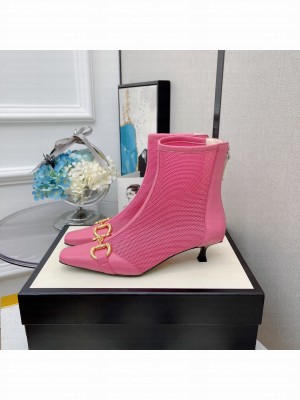 Gucci Women's Pink GG Horsebit Mesh Heel 4.5cm Ankle Boot 2021 Collection
