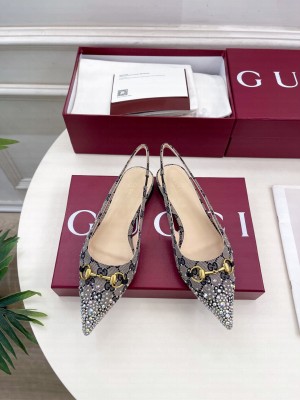 Gucci Women's Erin Gg Crystal Canvas Slingback Flat Black 2025