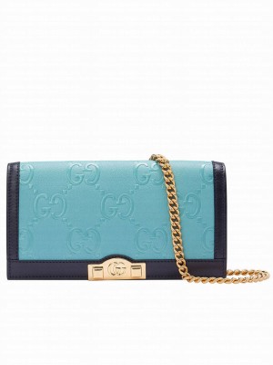 Gucci GG Wallet With Chain 676155 Light Blue