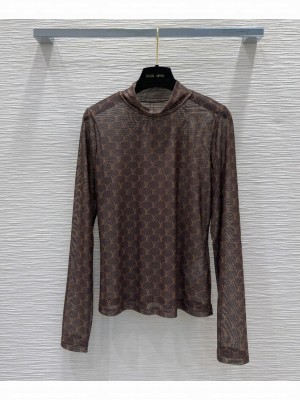 Louis Vuitton Women's Mesh Bottoming Shirt Dark Coffee
