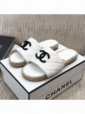 Chanel Quilted Lambskin Flat Espadrilles Slide Sandals White Spring/Summer 2021 Collection