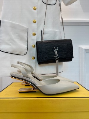 FENDI FIRST  White calfskin leather high-heeled 7cm slingbacks