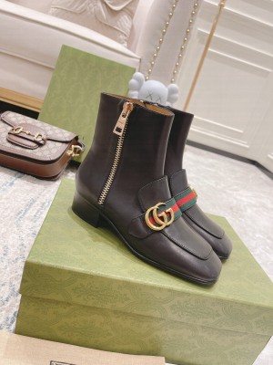 Gucci Women's 35mm Double G White leather with green and red Web ankle boot 2021 Collection