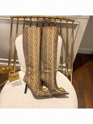 Versace x Fendi Fendace 10.5cm FF Canvas Knee-High Brown 2022 Collection