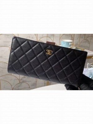 Chanel Classic Bi-fold Wallet Clutch Bag With Handle Strap A70525 Grained Calfskin Black/Gold
