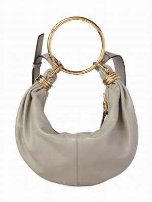 Chloe Small Bracelet Hobo Bag In Grained Leather Gray