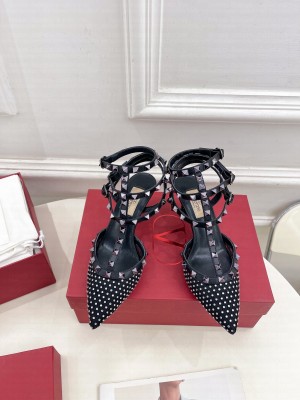 Valentino Garavani Rockstud leather and satin-trimmed crystal-embellished 65mm Sandals Black 