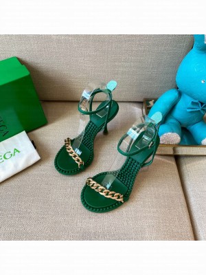 Bottega Veneta Dot Leather Chain Sandals 9cm Green 2021 Collection