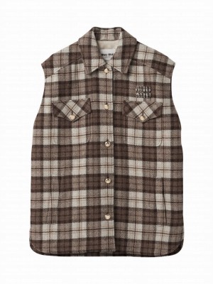 Miumiu Women's Check Blouson Vest Coffee