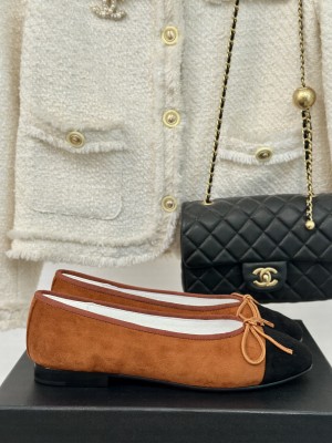 Chanel Velvet Ballet Flats Brown/Black 2024 