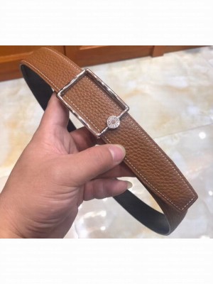 Hermes Width 3.2cm Oscar Buckle Reversible Leather Belt Brown/Silver