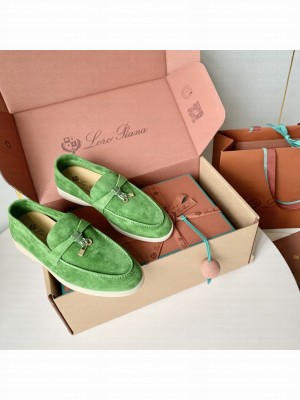 Loro Piana Unisex Summer Charms Walk Suede Loafers Green 02