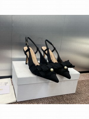 Dior Adiorable Slingback 7cm Pump Black Fringed Grosgrain